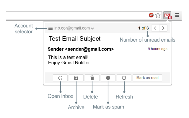 Кнопка показує кількість непрочитаних листів і може бути перенастроєна на безпосереднє відкриття Gmail замість відображення спливаючого меню