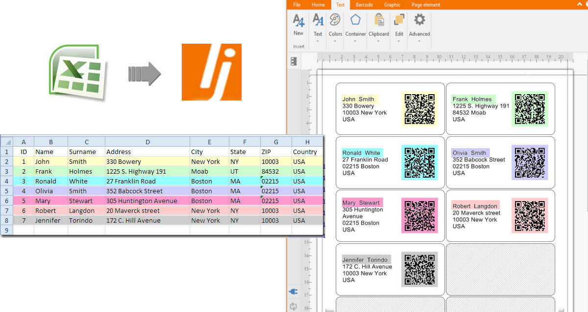 Корисна   функція   Labeljoy - можливість   імпортувати дані із зовнішніх баз даних   , Таких як Excel, Access, MySql, текстовий файл,   Sendblaster