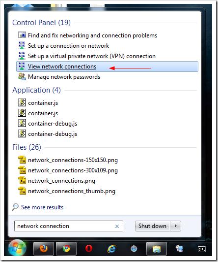 Відкрийте панель Network Connections (Мережні підключення), набравши «network connection» в пошуковому рядку стартового меню, виберіть пункт View network connections