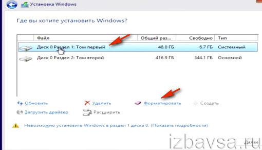 дочекайтеся завантаження компонентів установника в пам'ять ПК;   виберіть мову інтерфейсу системи;   в новому вікні натисніть «Встановити» (з'явиться повідомлення «Початок установки»);   введіть   ліцензійний ключ   , Натисніть «Далі»;   прийміть угоду;   у вікні «Установка Windows» виділіть кліком мишки системний розділ (на якому знаходиться Windows 7);   в нижній частині цього ж вікна натисніть «Форматувати»;   по завершенні форматування натисніть «Далі» і продовжуйте інсталяцію